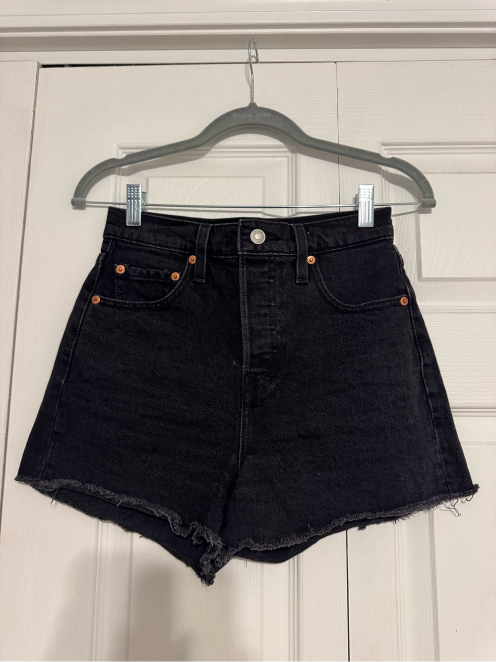 Levi's Black High-Rise Frayed Hem Jean Shorts